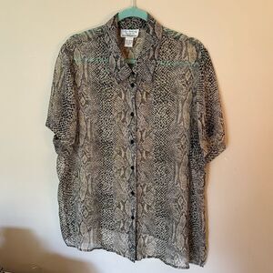 Vintage Snake Print Sheer 100% Silk Camp Shirt Plus Size 2X